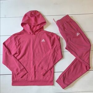 Girls Adidas Sweatsuit Set Size Large (12-14) Pink Hoodie Sweatshirt Sweatpants